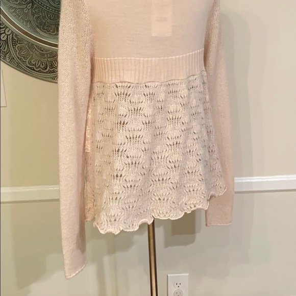 Free People Pale Blush Pink Lace & Knit Button-Up Cardigan - Picture 10 of 13